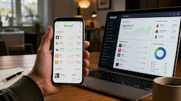 Modern workspace with investment dashboard